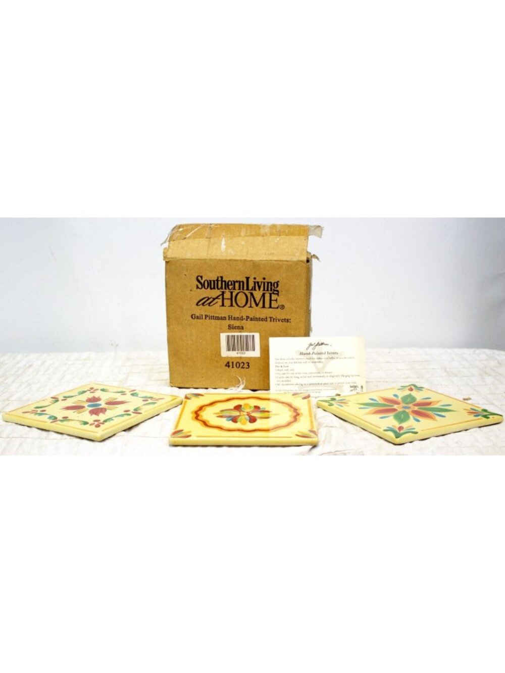 NEW 3 Piece Set Southern Living at Home Gail Pittman Hand-Painted Trivets: Siena